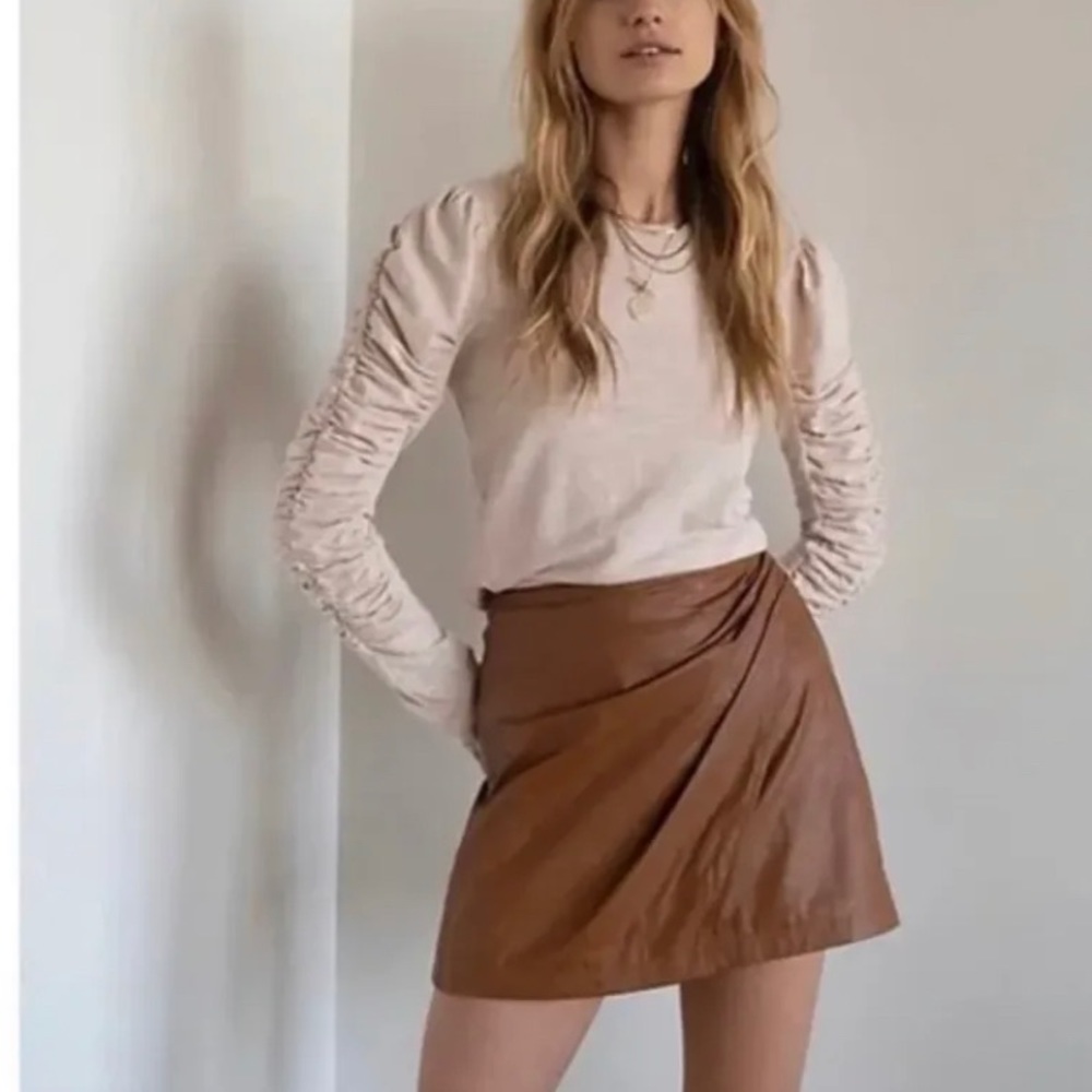Free People Size 4 Fake Out Brown Faux Leather Wrap Skirt